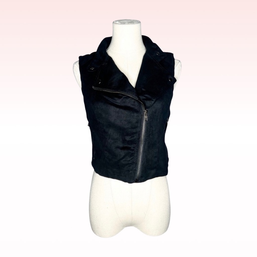 LOVERS + FRIENDS Black Moto Style Zip Up Suede Vest (Sz XS / S)